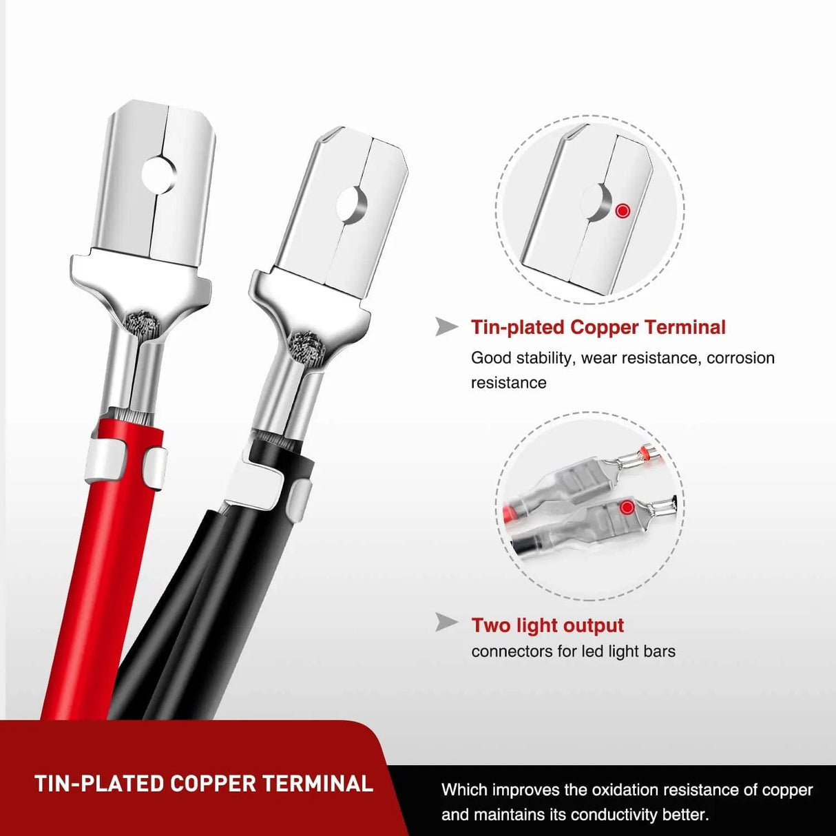 Wiring Harness Kit 2PCS 16AWG 3FT Wire Extension Kit 1 lead to 2 leads For LED Light Bar/Led Pods/LED Work Light