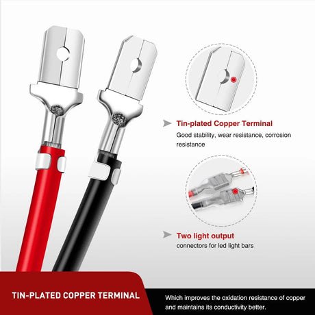 Wiring Harness Kit 2PCS 16AWG 10FT Wire Extension Kit For LED Light Bar/Led Pods/LED Work Light