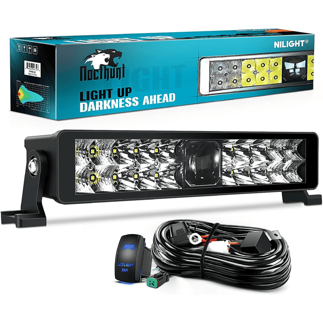 14 Inch 21LED Dual Row Spot Flood Screw-Less Night Vision LED Light Bar | 16AWG Wire 5Pin Switch Nilight