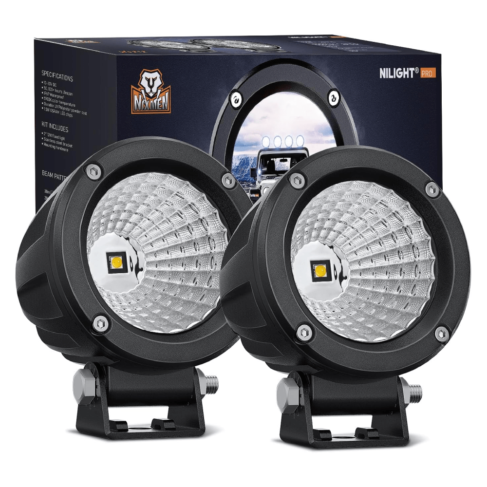 3 Inch 10W 1080LM Flood Round Built-in EMC LED Work Lights (Pair) Nilight