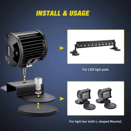 Magnetic Base Sucker Holder Rubber Boot Bracket (Pair) Nilight