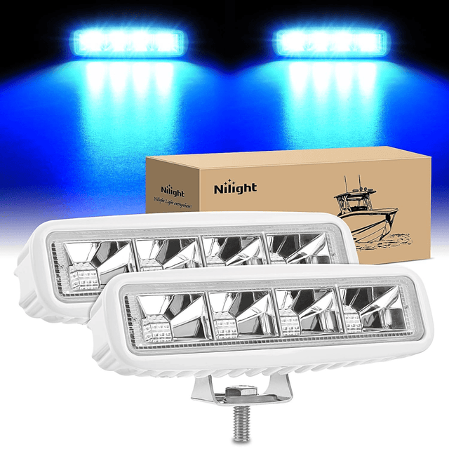 6 Inch 72W Flood White Case Blue Led Work Lights (Pair) Nilight