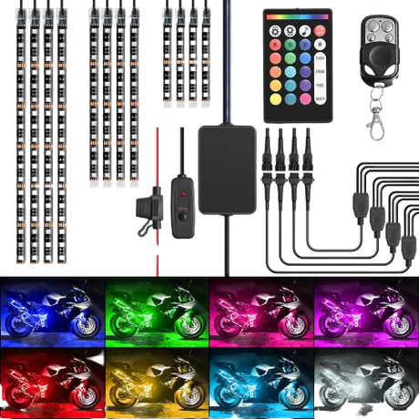 Trailer Light Motorcycle RGB Dual RF Remote Control LED Strip Lights 12PCS