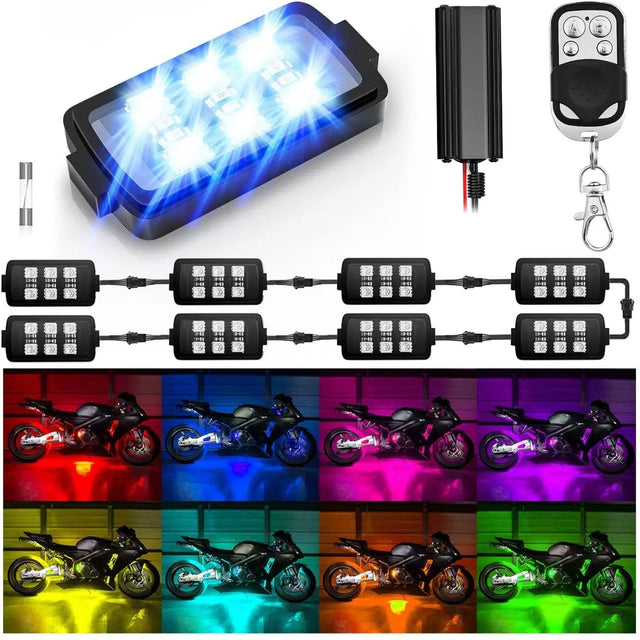 Led light Strip Motorcycle RGB RF Remote Control LED Pod Lights 8PCS