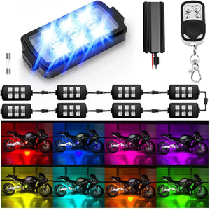 Led light Strip Motorcycle RGB RF Remote Control LED Pod Lights 8PCS