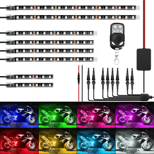 Led light Strip Motorcycle RGB RF Remote Control LED Strip Lights 8PCS