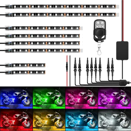 Led light Strip Motorcycle RGB RF Remote Control LED Strip Lights 8PCS