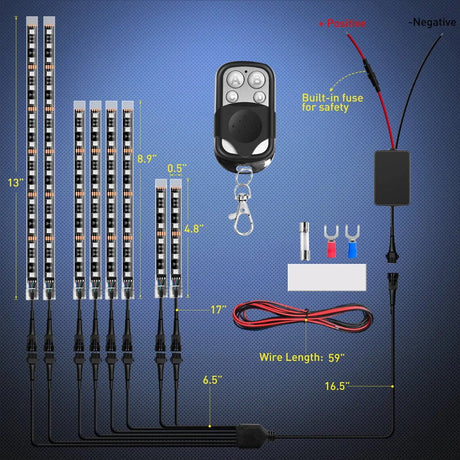 Led light Strip Motorcycle RGB RF Remote Control LED Strip Lights 8PCS