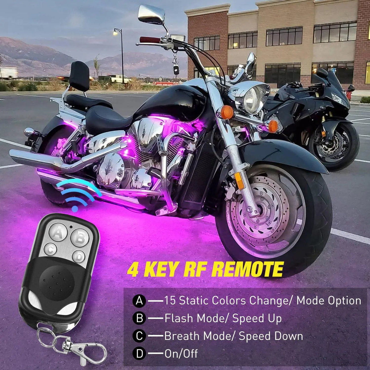 Led light Strip Motorcycle RGB RF Remote Control LED Strip Lights 8PCS