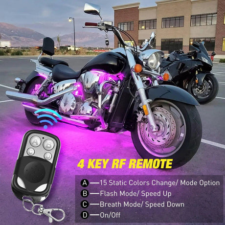 Led light Strip Motorcycle RGB RF Remote Control LED Strip Lights 8PCS