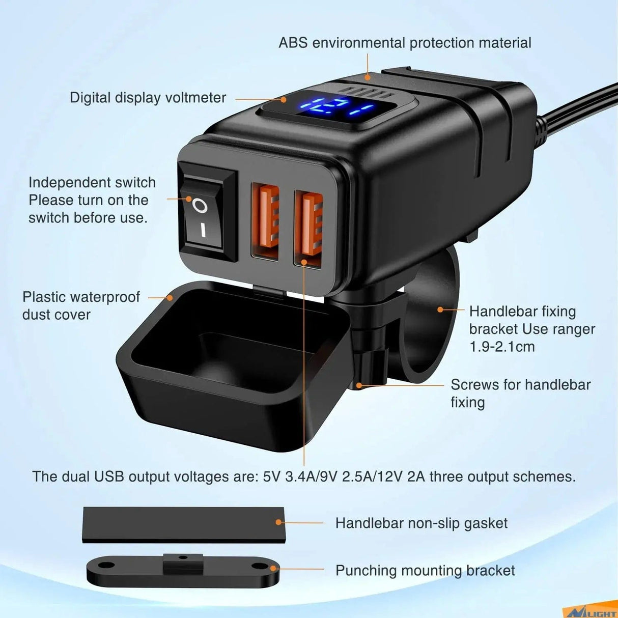 Motorcycle SAE to Dual USB Car Charger Adapter Nilight