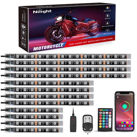 Motorcycle RGB APP Remote Control LED Strip Lights 12PCS Nilight