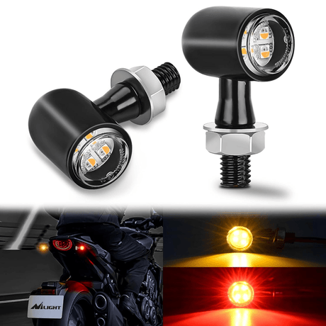 Motorcycle Rear LED Turn Signals Brake Tail Light Red Yellow Beam Mini Size Blinkers Compatible with Harley Honda Kawasaki Suzuki Triumph Yamaha Cruiser Nilight