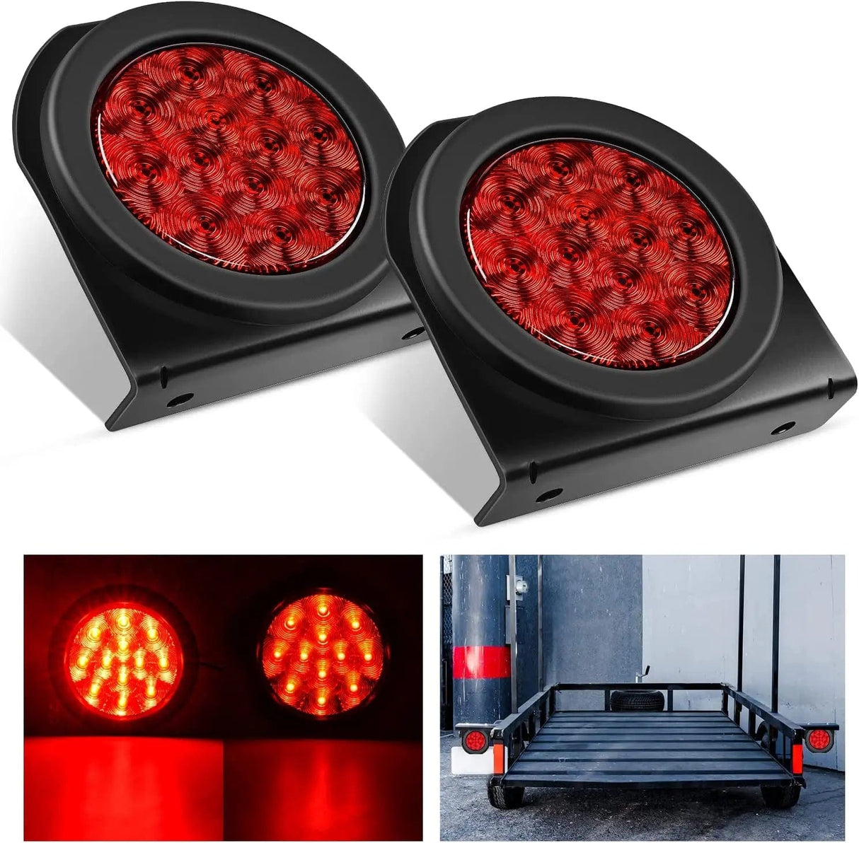 4 Inch Round Red Tail Lights w/ Mount Bracket (Pair) Nilight