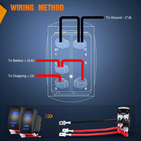 2Pcs 5Pin Laser On/Off Led Light Bar Rear Lights Rocker Switch Blue Nilight