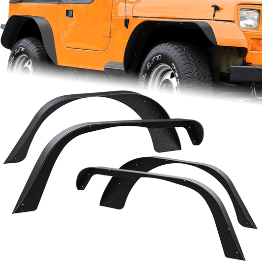 Off-Road Fender Flares Kit Compatible with 1987-1995 Wrangler YJ Heavy-Duty Solid Steel Black Textured Front Rear Flat