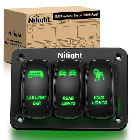 Rocker Switch 3Gang Led Light Bar/Rear Lights/Rock Lights 5Pin ON/Off Rocker Switch Panel Green