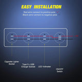 4 in 1 ON/OFF Blue Charger Socket Panel w/ PD Type C QC 3.0 USB Voltmeter Cigarette Nilight