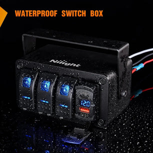 3Gang Blue Rocker Switch Box w/ PD Type C | QC 3.0 USB Charger Voltmeter Nilight