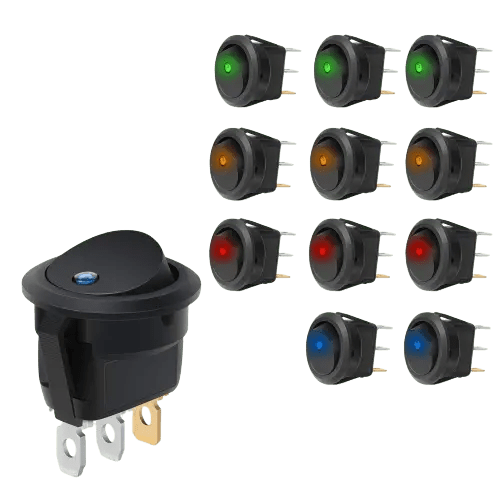 Rocker Switch 12Pcs 12V 20A Round Blue/Green/Yellow/Red LED SPST Toggle Switch