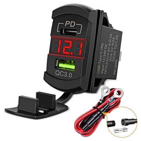 Red Rocker Switch Style Charger PD Type C QC 3.0 USB Nilight