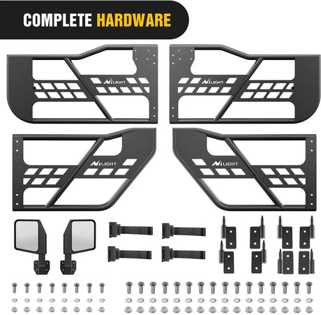 2007-2018 Jeep Wrangler JK 4Door Front Rear Tubular Doors W/Side View Mirrors Nilight