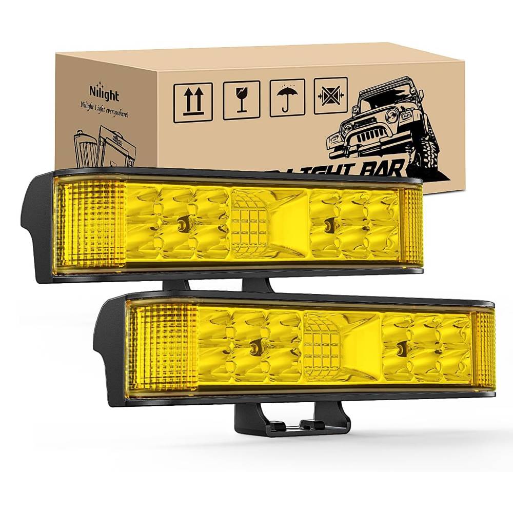 6.5 Inch 60W Amber Side Shooter Quadruple Row Spot Flood LED Light Bars (Pair) Nilight