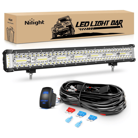 20 Inch 420W Side Shooter Quadruple Row Spot Flood LED Light Bar | 16AWG Wire 5Pin Switch Nilight