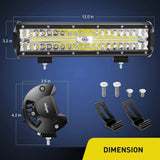 12 Inch 300W 30000LM Triple Row Flood/Spot LED Light Bar Kit | 12FT Wire Nilight