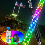 LED Whip Light 2Pcs 4FT Spiral Antenna W/ Spring Base Led Whip Light RF Remote Control | 8.6FT Wire 5Pin Switch