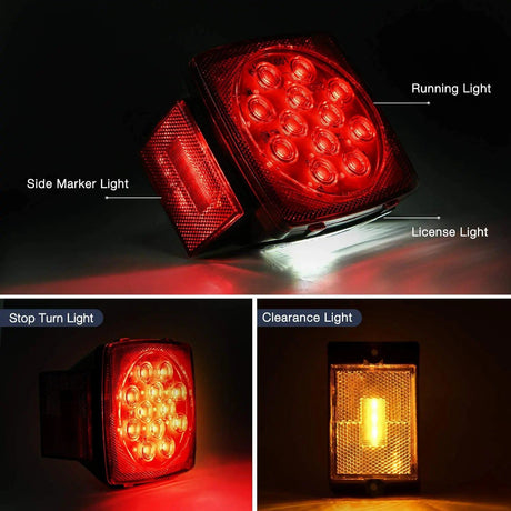 Trailer Light Submersible Square LED Trailer Light Kit (Pair)