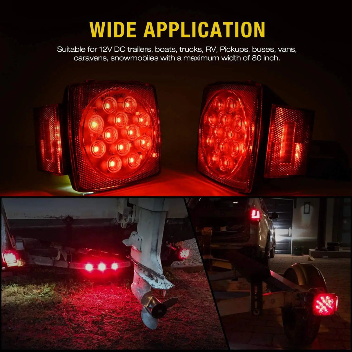 Trailer Light Submersible Square LED Trailer Light Kit (Pair)