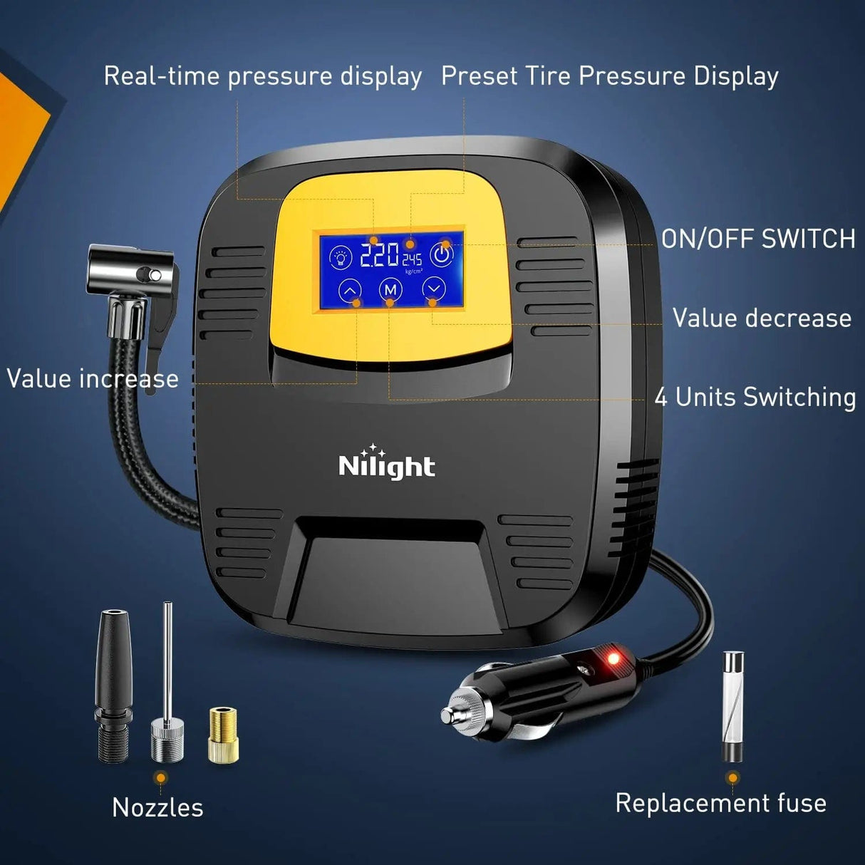 Tire Inflator Digital Touch Screen Nilight