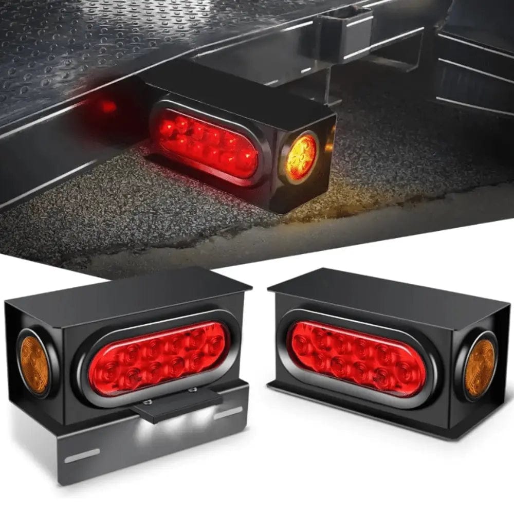 Trailer Light Box Kit | 6 Inch Oval Red Tail Lights | 2 Inch Round Amber Side Marker Lights Nilight