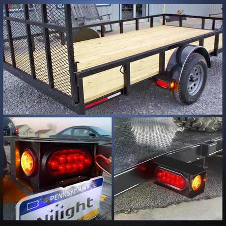 Trailer Light Box Kit | 6 Inch Oval Red Tail Lights | 2 Inch Round Amber Side Marker Lights Nilight