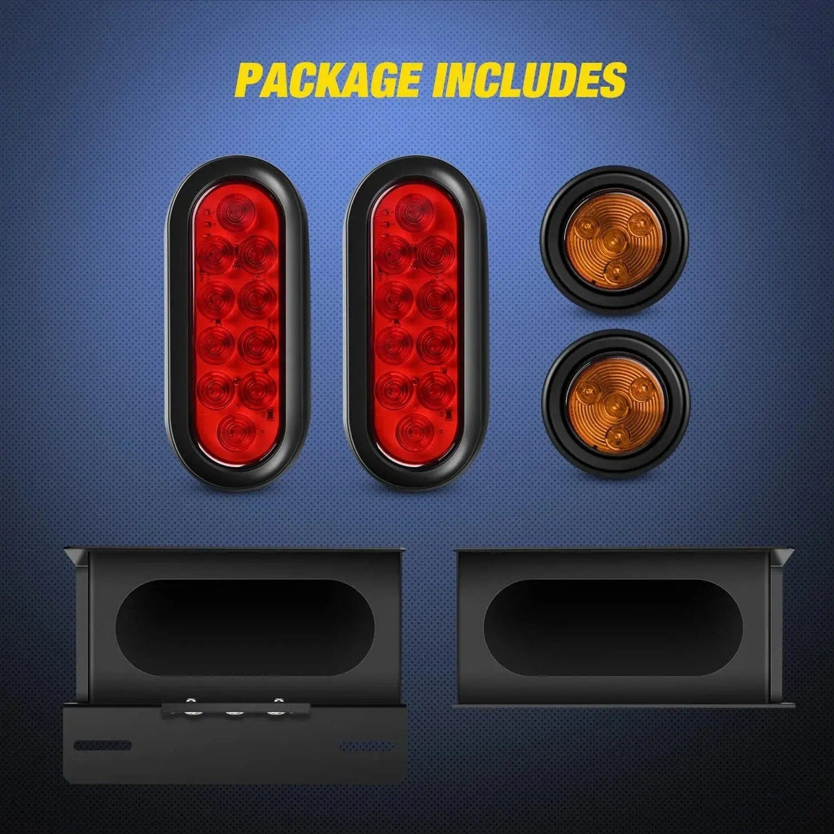 Trailer Light Box Kit | 6 Inch Oval Red Tail Lights | 2 Inch Round Amber Side Marker Lights Nilight