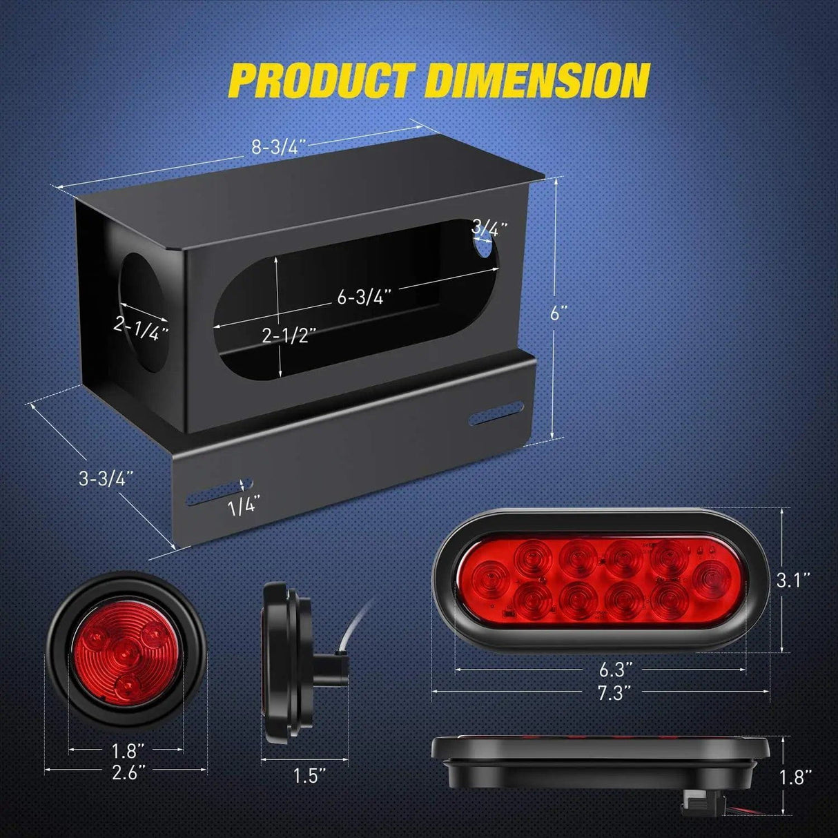 Trailer Light Trailer Light Box Kit | 6" Oval Red Tail Lights | 2" Round Red Side Marker Lights