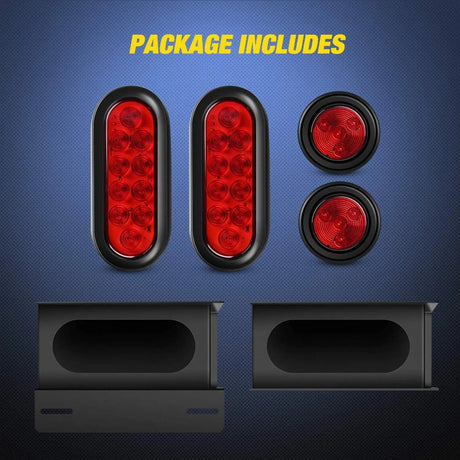 Trailer Light Trailer Light Box Kit | 6" Oval Red Tail Lights | 2" Round Red Side Marker Lights