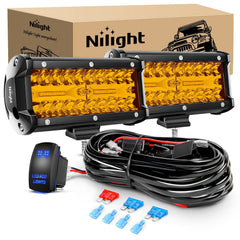 2PCS 6.5Inch Amber 120W Led Light Bar with 16AWG 5Pin Rocker Switch Wiring Harness Kit 2 Leads