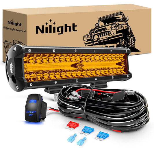 12 Inch Amber 300W with Wiring Harness Kit-1 Leads Nilight