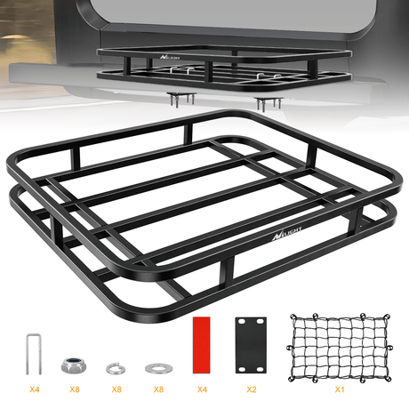 32×26×4 Inch RV Bumper Mounted Cargo Rack Carrier with Net Fits 4-inch or 4-1/2-inch Bumpers Nilight