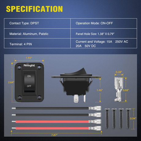 ON-Off Switch Panel 12V 20A  4 PIN DPST Toggle Switch