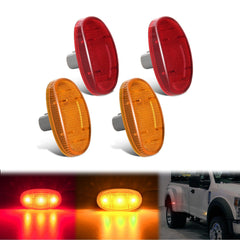 4 PCS 3 LED Red Amber Wheel Fender Side Marker Lights Compatible With 2011-2016 F250 F350 F450 F550 Super Duty