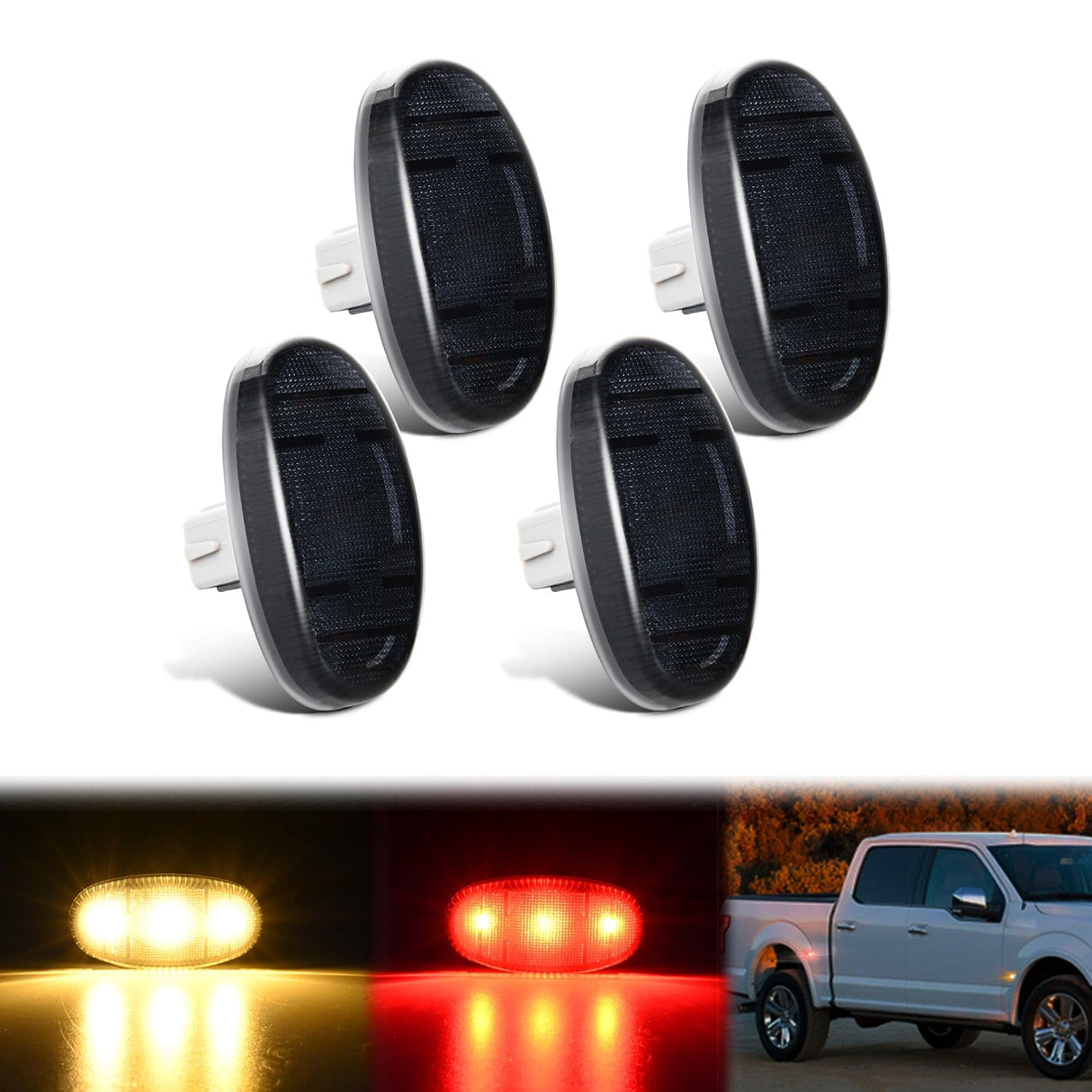 4 PCS 3 LED Red Amber Wheel Fender Side Marker Lights Nilight