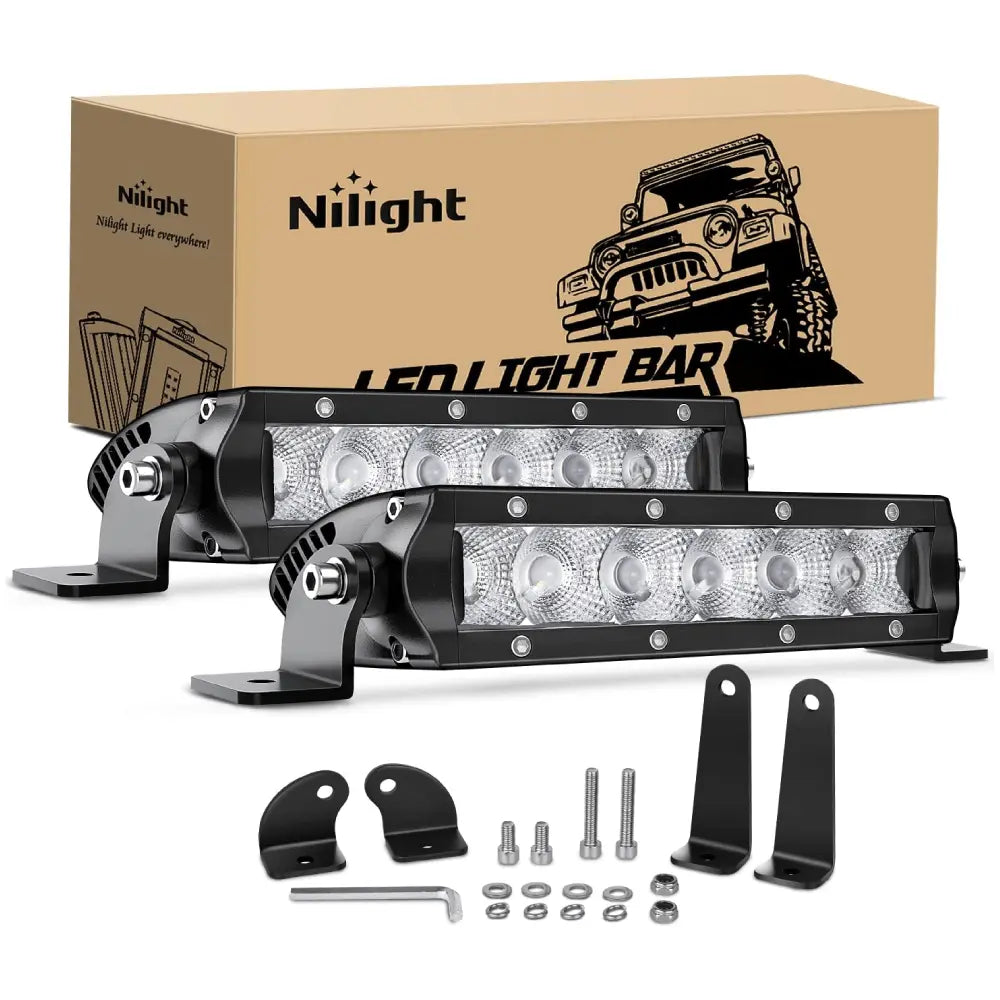 LED Light Bar Nilight 2 Pcs 40001F-B Super Slim 7-Inch 30W Flood led Light Bar, 2 Years Warranty