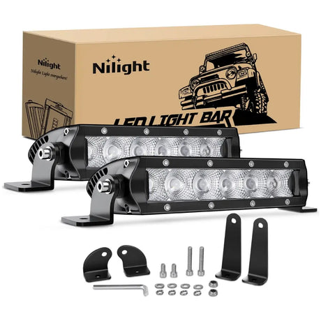 LED Light Bar Nilight 2 Pcs 40001F-B Super Slim 7-Inch 30W Flood led Light Bar, 2 Years Warranty