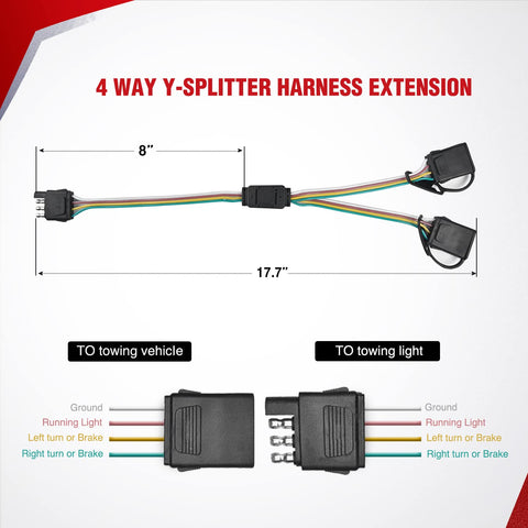 4 Way Flat Trailer Y-Splitter Adapter Extension Harness – Nilight