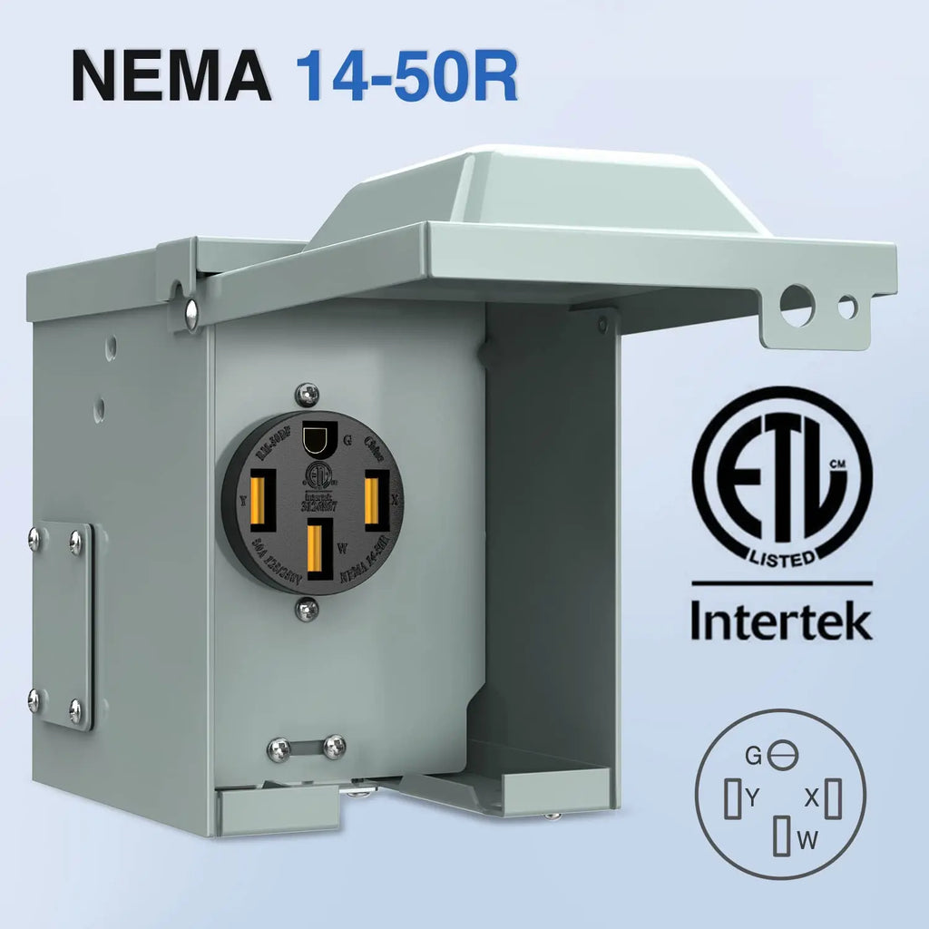 125/250V 50 Amp RV Outlet Box With Circuit Breaker NEMA 14-50R Receptacle