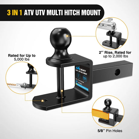 3 in 1 Multi Hitch Mount with 2" Ball (1.25" Shank, 5000 lbs) Nilight