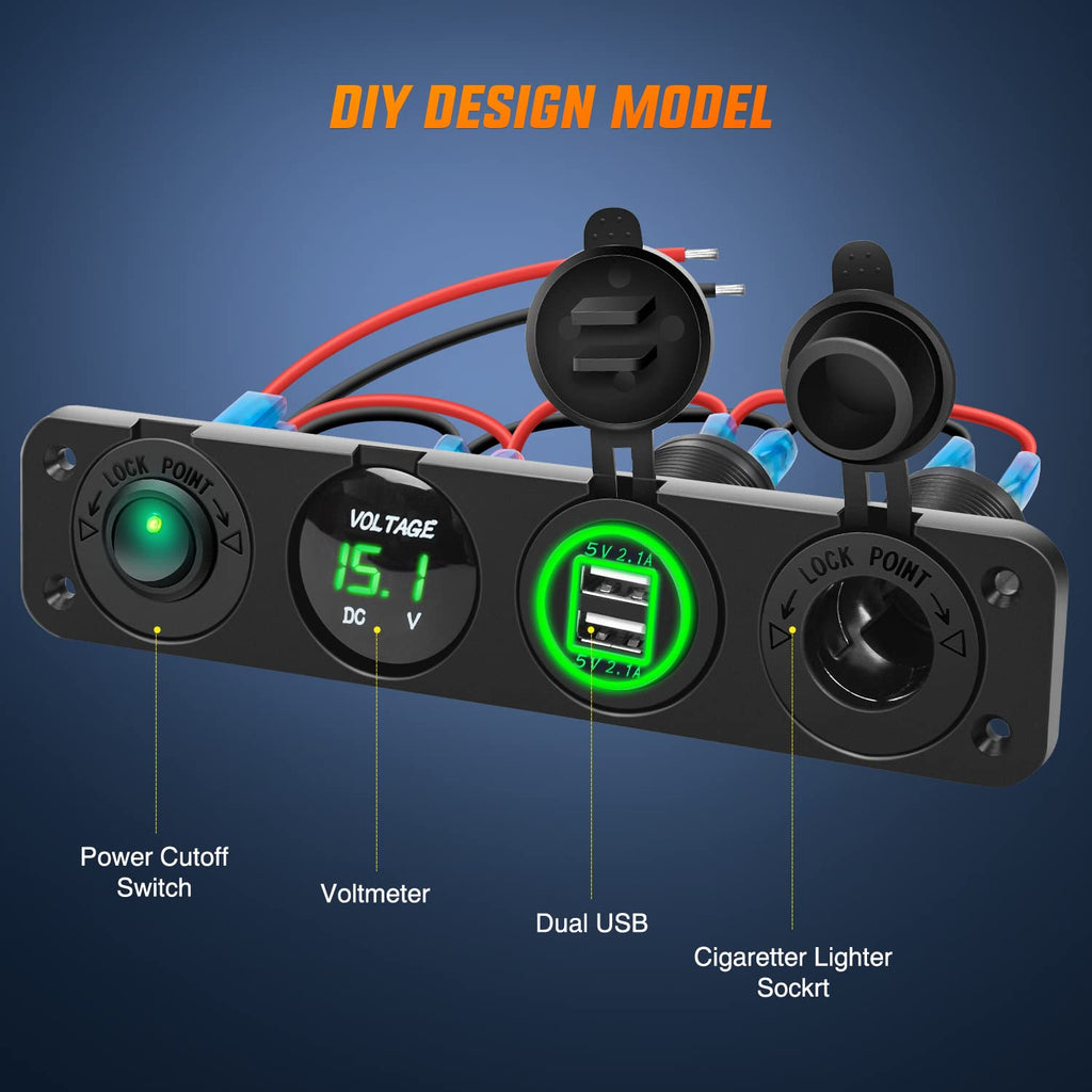 in ON/OFF Green Charger Socket Panel w/ Dual USB Voltmeter Cigaret –  Nilight